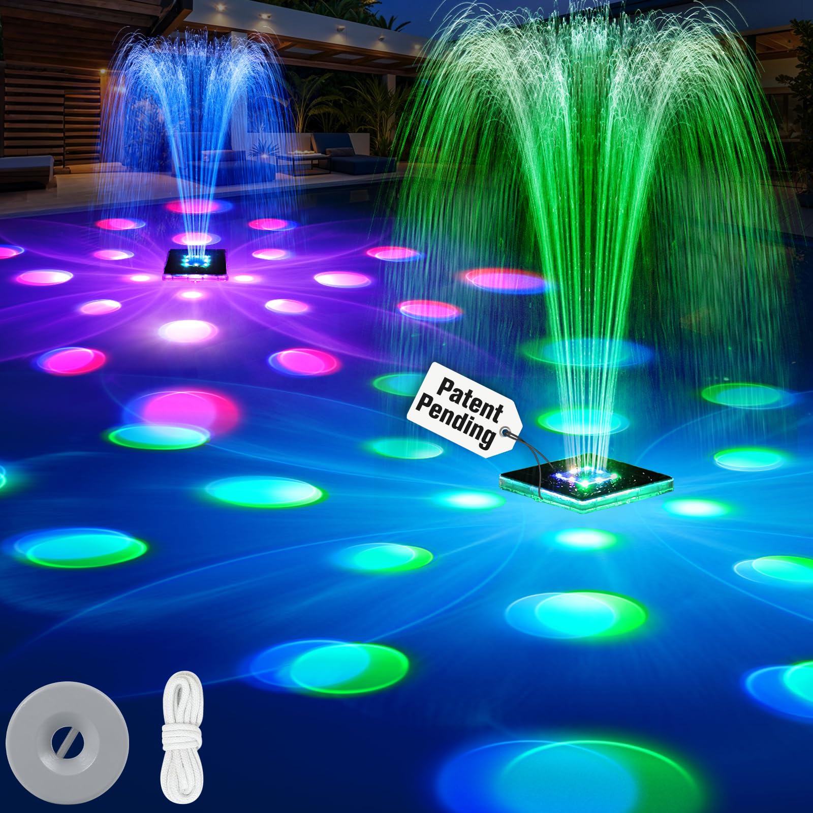 Photo 1 of 2026 Patent Solar Fountain,Floating Solar Pool Fountain with 9 Lights & Anchor,Large Solar Powered Water Fountain for Above Ground Pool Fountain Pump,Waterproof Floating Fountain for Pool-White