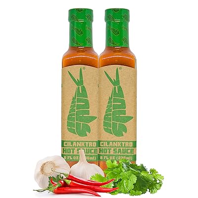 Hank Sauce Cilanktro Hot Sauce - Versatile Hot Pepper Sauce with Fresh Cilantro, Garlic &amp; Aged Peppers - Hot Garlic Sauce with Mild Heat &amp; Unique Flavor - Multipurpose Gourmet Sauce - 2 x 8 Ounces