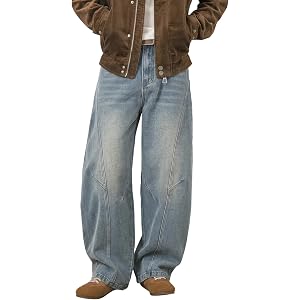 Areant Mens Baggy Hip Hop Jeans Wide Leg Loose Fit Vintage Jeans Relaxed Fit Skater Denim Pants with Elastic Waist