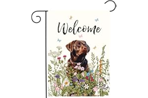 DZGLOBAL Spring Summer Garden Flag Floral Chocolate Lab Yard Flag Flower Labrador Dog Garden Flags for Outside Small Outdoor Welcome Flags 12x18 Double Sided