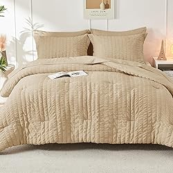 HYMOKEGE Khaki Queen Comforter Set Seersucker 7