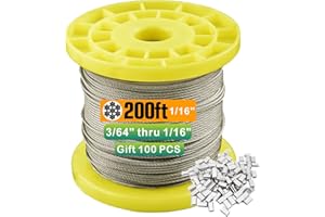 TOYELIU 304 Stainless Steel Clear Vinyl Coated Wire Rope,3/64 Inch Overmolded to 1/16 Inch for Globe String Lights Hanging,Outdoor Light Guide Wire(200ft)