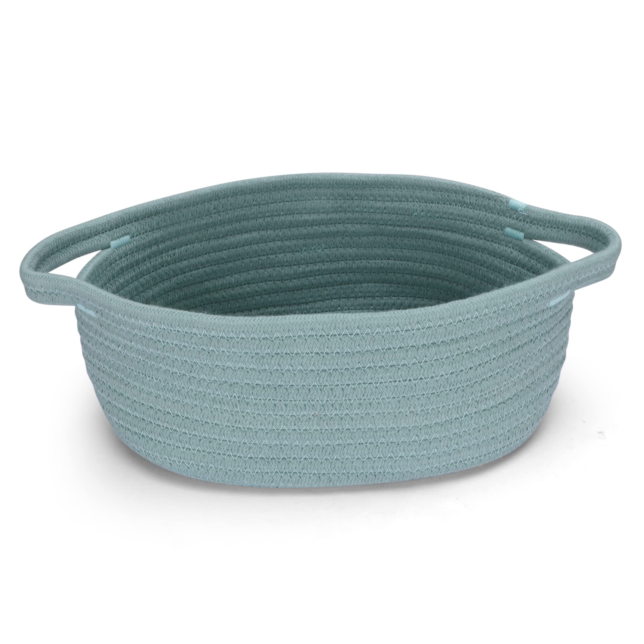 Photo 1 of XUANGUO Small Woven Basket Cute Oval Cotton Rope Baby Gifts Baskets with Handle Empty Wicker Storage Baskets For Kids Cat Dog Toy Nursery Bin Easter Basket Light Green
