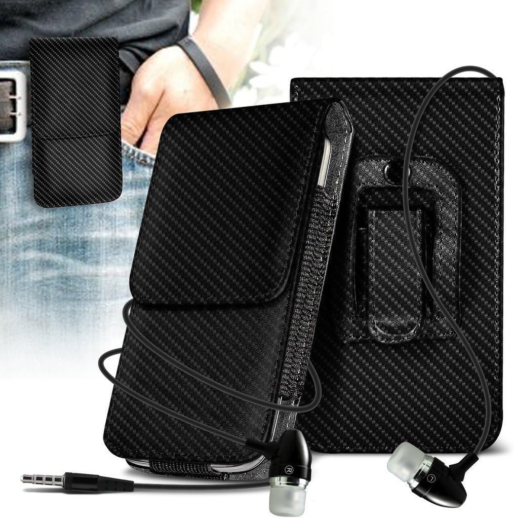 Aventus (Carbon Black) Lenovo K6 Note Case High Quality Faux Leather Vertical Executive Pouch Holster Belt Clip Cover Case, Includes Stereo Aluminium Earphones