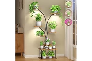 FIRSTNESS Plant Stand Indoor with Grow Lights, 8 Tier Tall Metal Plant Shelf for Multiple Plants, 60″ Large Plants Shelves Corner Flower Holder, Curved Shape Plant Rack for Home Living Room Patio Office Balcony