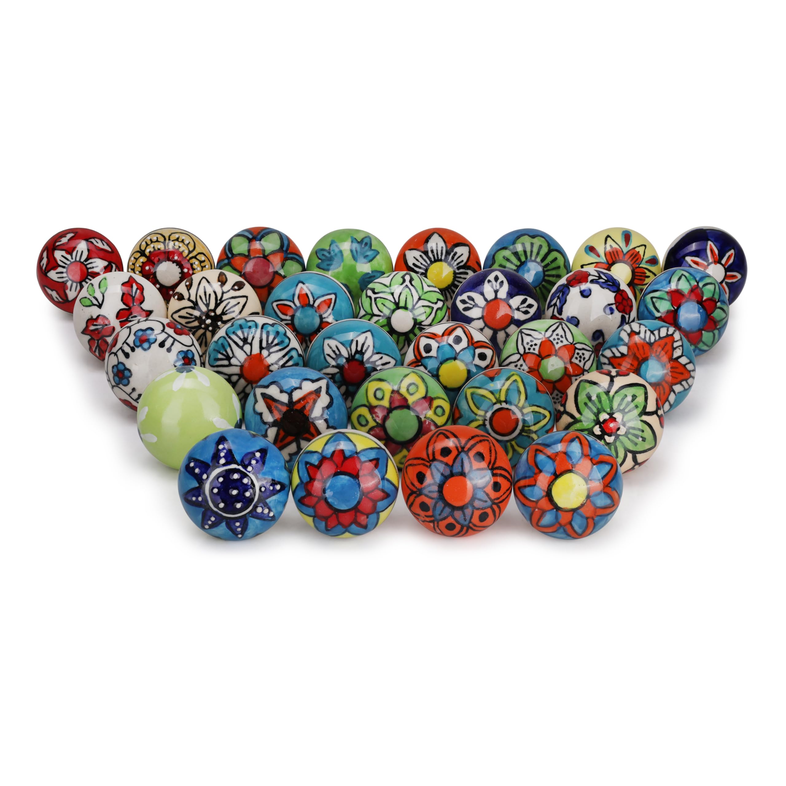 FURNISHFUL FINESSE Cabinet Multicolor Assorted Ceramic Drawer Pull Handle Kitchen Cupboard Wardrobe Knob Boho Room Decorative Furniture Dresser Drawers Knobs-Pack of 30