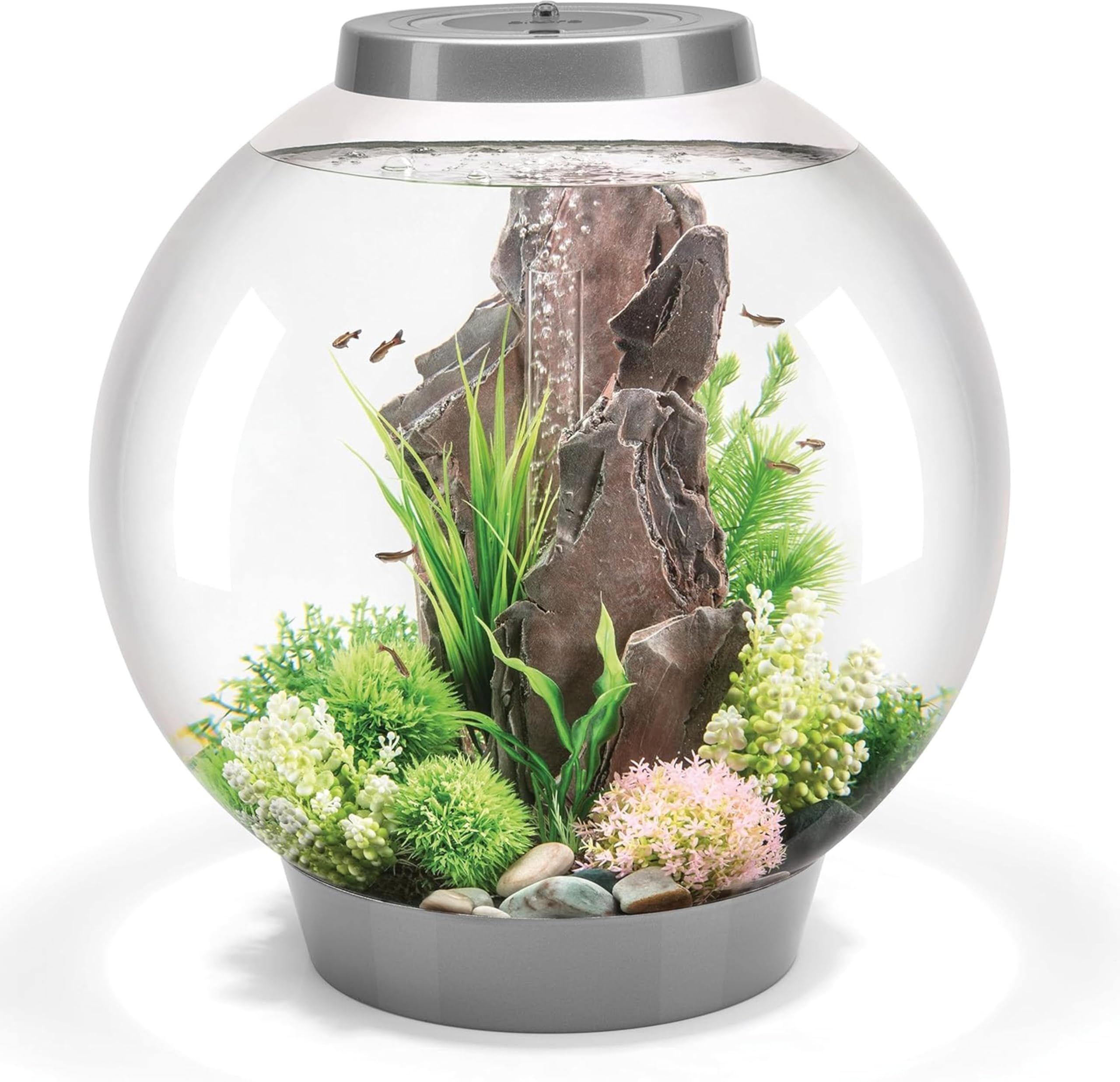 biOrb CLASSIC 60 Aquarium (Silver, 60 Litres), Perfect Beginner Fish Tank With Integrated LED Lights, Quick & Easy To Set Up, 360-Degree View Aquarium With 5-Step Filtration System, Acrylic Fish Tank
