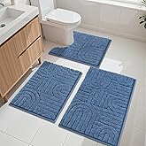 Vaukki Bathroom Mats Sets 3 Pieces, Non Slip Washable Bath Rug Set, Absorbent Bathroom Carpet with U-Shaped Toilet Rug, Microfiber Bath Mats for Shower and Tub (Blue, 18''x26''+20''x32''+20''x24'')