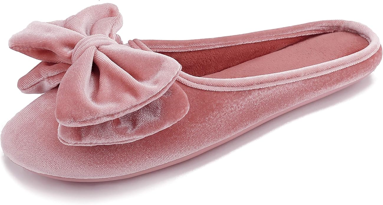 Amazon.com | Women's Velvet Ballerina slippers with Memory Foam, Ladyâs Cute Lightweight Bow 