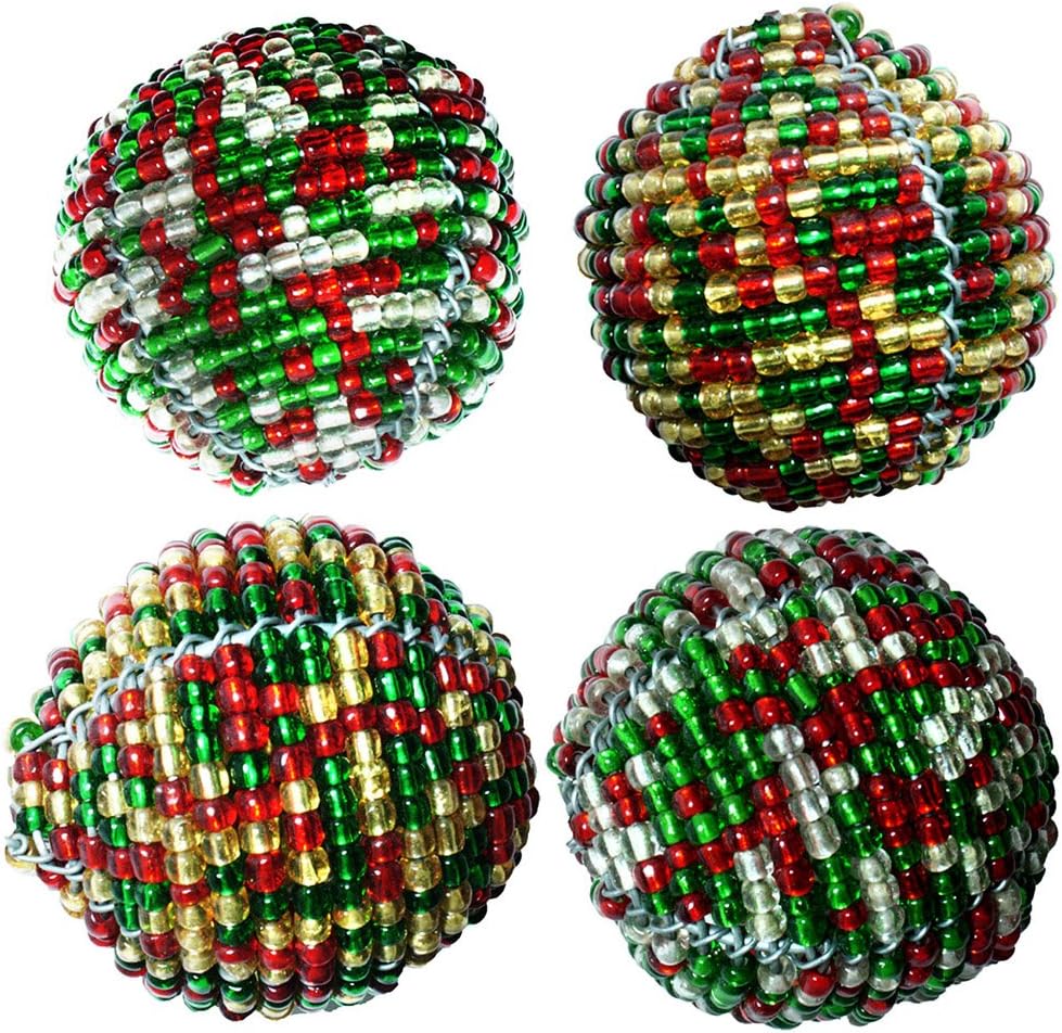 Home or Office Hand Crafted Accent Beaded Decor Balls 2" 4Pcs