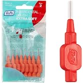 TePe Interdental Brush Extra Soft, Supersoft Dental Brush for Teeth Cleaning, Pack of 8, 0.5 mm, Extra-Small/Small Gaps, Red, Size 2