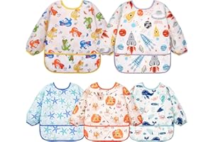 Lictin Long Sleeve Bibs 5 Pack - Baby Bibs, Waterproof Toddler Bibs, Baby Smock for Eating, Baby Bibs for Feeding Teething