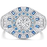 SweetJew Mens Lab-Created Moissanite Center Stone with Blue Spinel Accents Wedding Band 925 Sterling Silver Engagement Ring Size 7-14