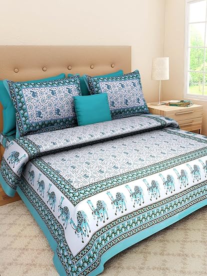 Vihaan Fab India Double Bedsheet Pure Cotton Rajasthani Print/Jaipuri Printed with 2 Pillow Covers,Size-(90 x 108 Inch) |Multicolor