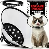 Cat Cone Collar After Surgery to Stop Licking, Escape-Proof, Black Medium | Soft Padded Adjustable Fit, 180 Clear View, Quiet Button Closure, Sizing for Kittens to Adult Cats