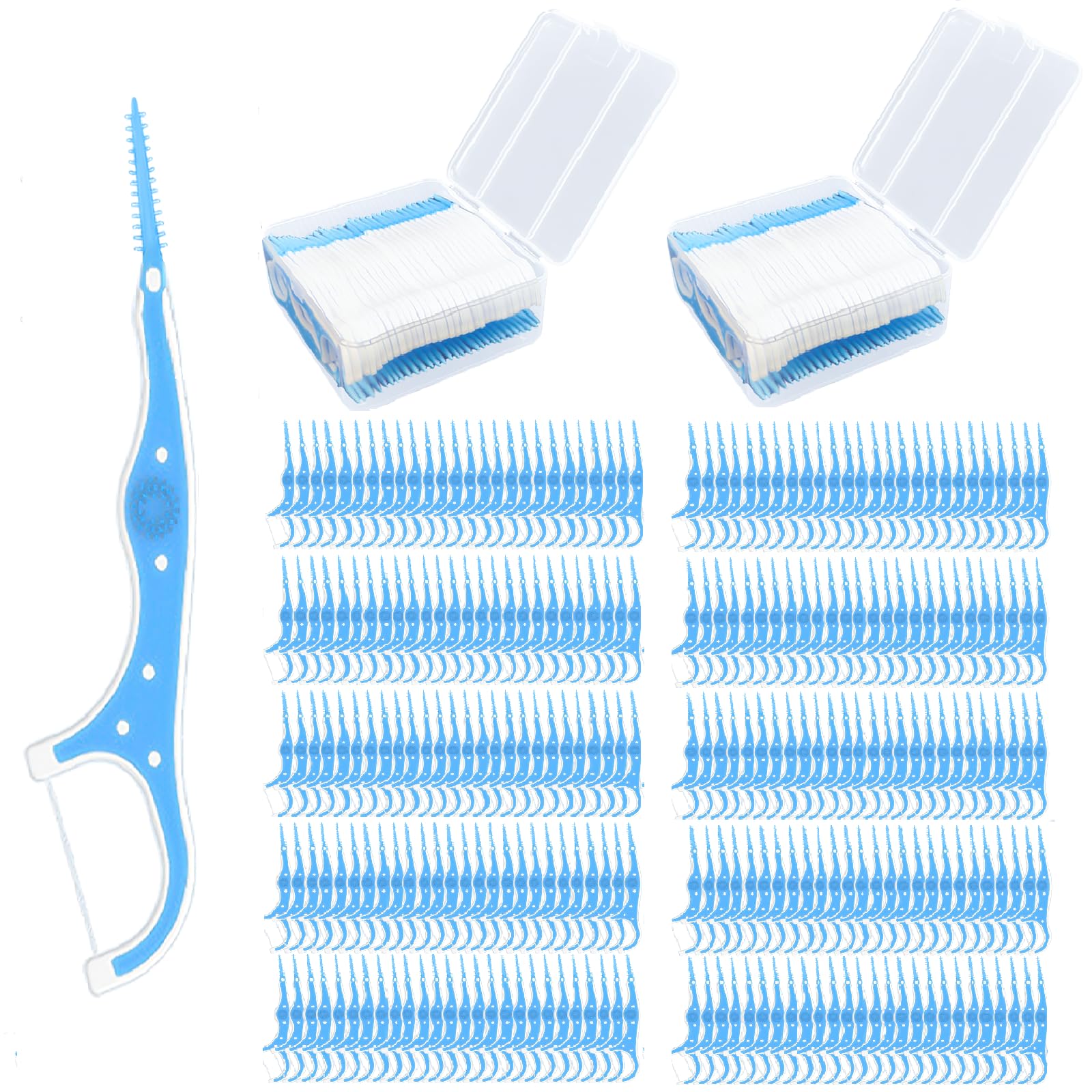 Aruatu 2 Pack 2 in 1 Interdental Brushes, Dental Brushes with Floss Stick Silicone Tooth Picks Floss Sticks for Narrow Gaps Braces Oral Cleaning (Blue)