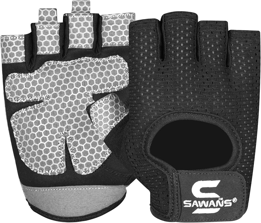 SAWANS Gym Gloves Men Women Breathable Non-Slip Padded Palm Size M Black