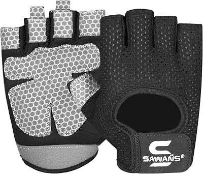 SAWANS Gym Gloves Men Women Breathable Non-Slip Padded Palm Size M Black