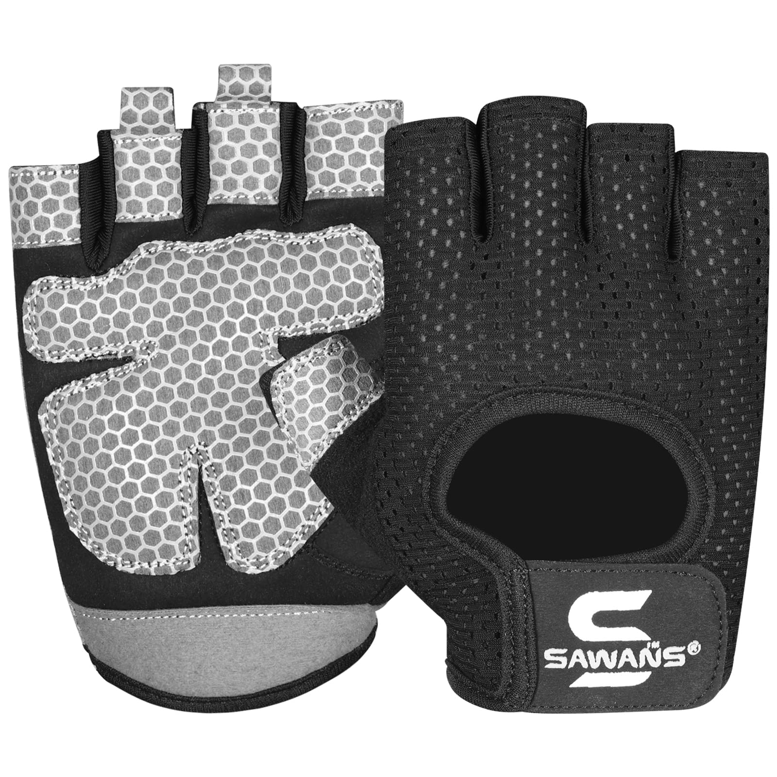 Photo 1 of SAWANS Workout Gloves for Men and Women Weight Lifting Gloves Gym Fitness Exercise Cycling Pull ups Microfiber Lightweight Breathable Non-Slip Silicone Padded Palm Grip (Black, Medium)