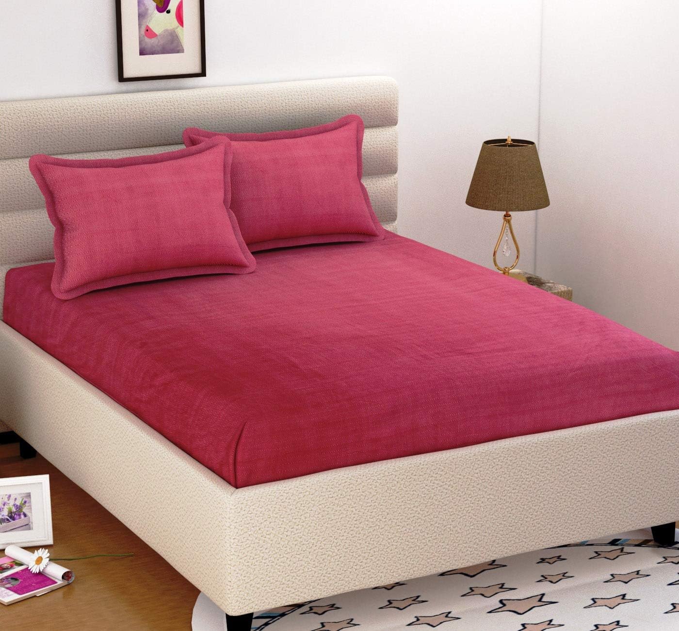 BEVI - Home Super Solid and Plain 100% Microfiber 144 TC Double Bedsheet with 2 Pillow Cover- (Maroon)