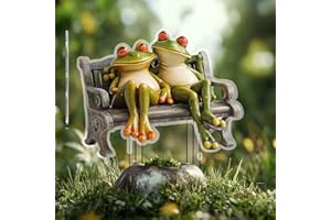 Decorative 2D Flat Frog Couple Sitting on Bench, 15cm Cute Frog Garden Ornament, Outdoor Yard Decoration