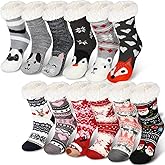 Ramede 12 Pair Christmas Slipper Fuzzy Socks for Women Non Slip Slipper Socks Bulk Fleece Lined for Gifts Holiday Supplies