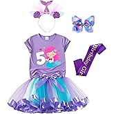 Mermaid Birthday Outfit for Girls - Tutu Skirt, Shirt, Satin Sash & Headband