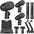 Depusheng 5-Piece Drum Microphone Set with 3 Dynamic Percussion Microphones and 2 Condenser Percussion Microphones, Ideal for Instrument Recording and Music Production