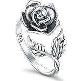 Alphm Valentines Day Rose Gifts S925 Sterling Silver Rose Flower Ring Adjustable Wrap Open Jewelry for Women Friend Mom Bride Girlfriend Sisters Teen