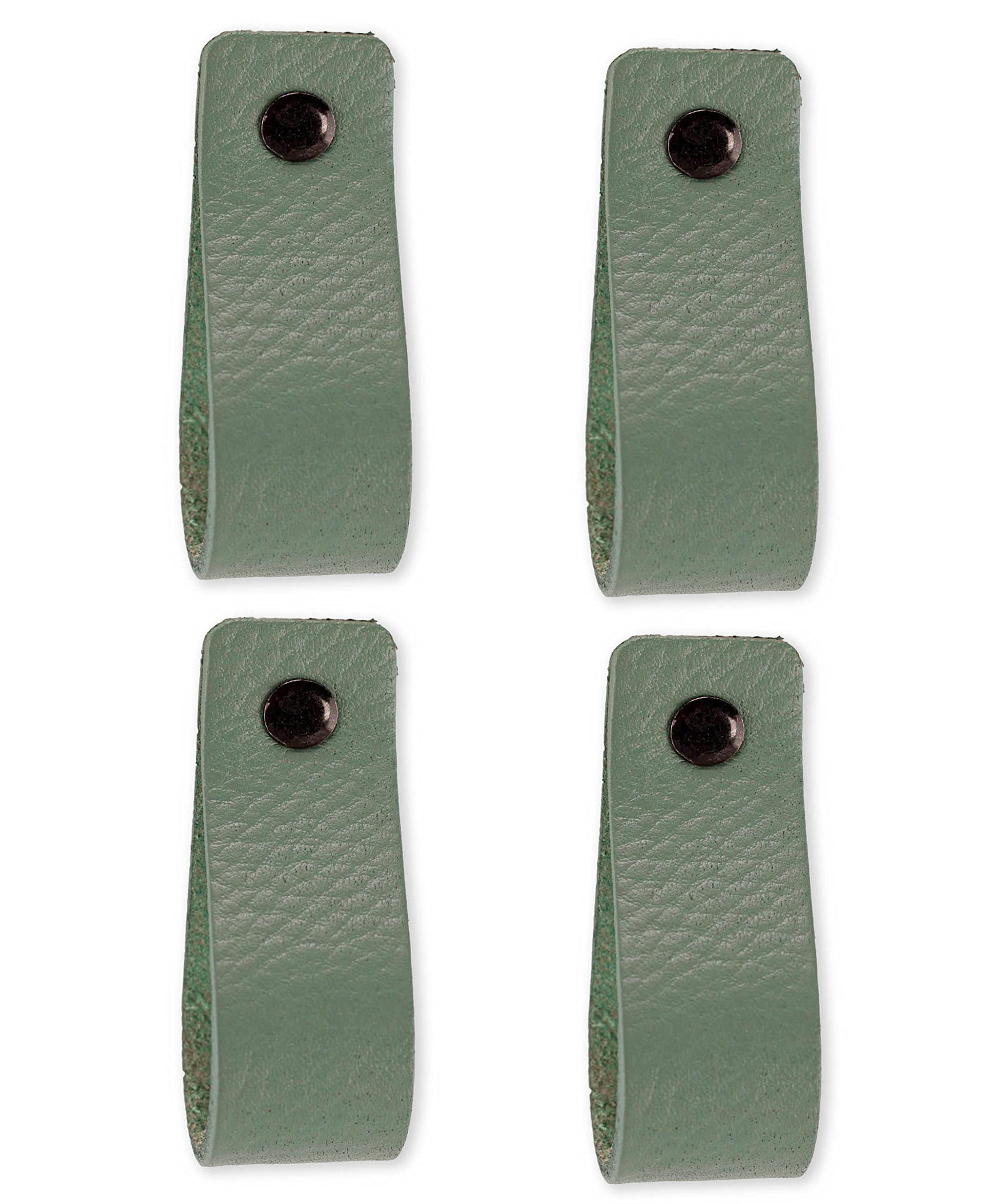 Brute Strength - Leather Handles for Furniture - Pale Green - 4 pcs - 16,5 x 2,5 cm - Cabinet Handle, Door Handle for Kitchen, Bathroom, cabinets, Dresser, Wood