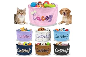 Personalized Dog Toy Basket Custom Cat Cotton Blend Pet Storage Bin with Embroidery Name Handwoven Pet Organizer for Puppy Ki