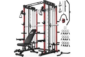 JELENS Smith Machine for Home Gym, Multi-Function M12 Power Cage with Cable Crossover System, Squat Rack with Smith Bar and More Attachment