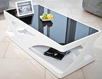 Couch Tisch Weiss Hochglanz Aus Mdf Und Glas 120x60cm Recht Eckig Aventur Schlichter Wohnzimmer Tisch In Angesagter Hochglanz Lackierung In Weiss Mit Schwarzer Glasplatte 120cm X 60cm Amazon De Kuche Haushalt