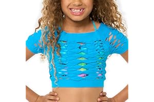 Malibu Sugar Girls Neon Shirts - Fishnet Crop Top Short Sleeve Sheer See Through Mesh Tops Shirt for Dance (Fits Ages 7-10)