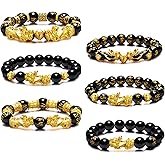 EIELO Feng Shui Wealth Luck Pixiu Bracelet Black Obsidian Elastic Beaded Bracelets for Women Men Good Luck FengShui Jewelry