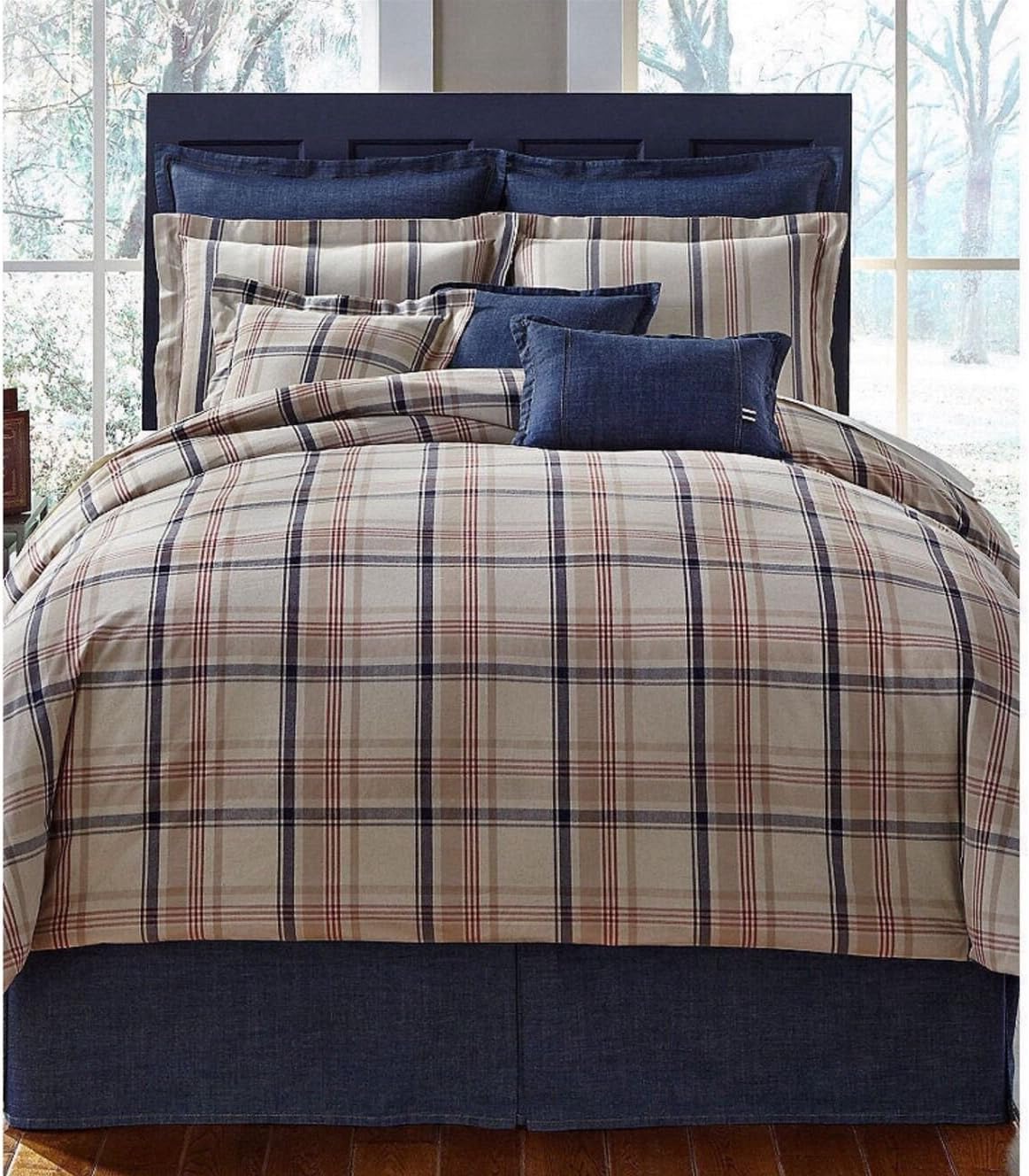 CREMIEUX Rosston Plaid 5PC King Duvet Cover Bundle Set - Khaki Navy Red