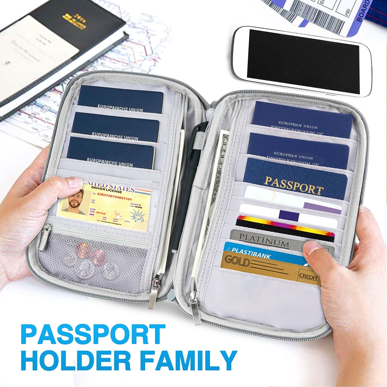 Passport Holder Family, Women Rfid Blocking Passport Wallet, Travel Essentials Premium Wallets, Waterproof Passport Holders Bag for Men Traveling, Travel Document Organizer Credit Cards Case