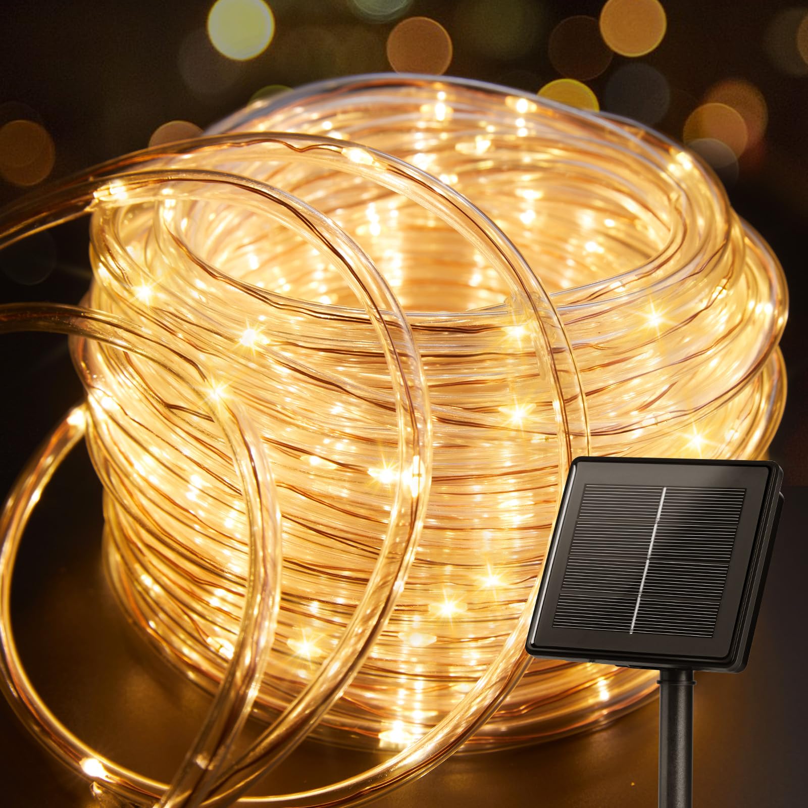 Solar Powered Rope Fairy Lights – 51-100 LED Twinkle String, Waterproof IP68 For Outdoor Garden Decor, Multi-Color