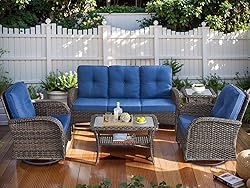 HUMMUH 5-Piece Patio Furniture PE Wicker Outdoor