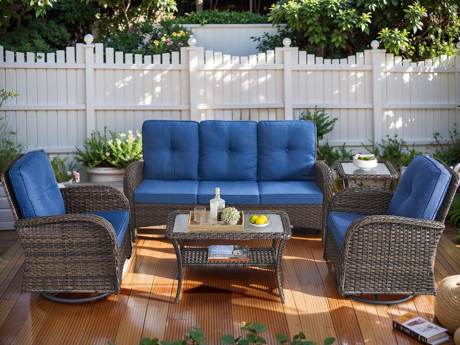 HUMMUH 5-Piece Patio Furniture PE Wicker Outdoor