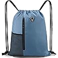 Drawstring Backpack Sports Gym Bag for Women Men Large Size With Two Zipper Pockets and Water Bottle Mesh Pockets