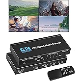HDMI Multiviewer Switch 4X1, WrixWric HDMI Quad Multi-Viewer Seamless Switcher 4 in 1 Out with IR Remote, Support 4K 30Hz, 5 