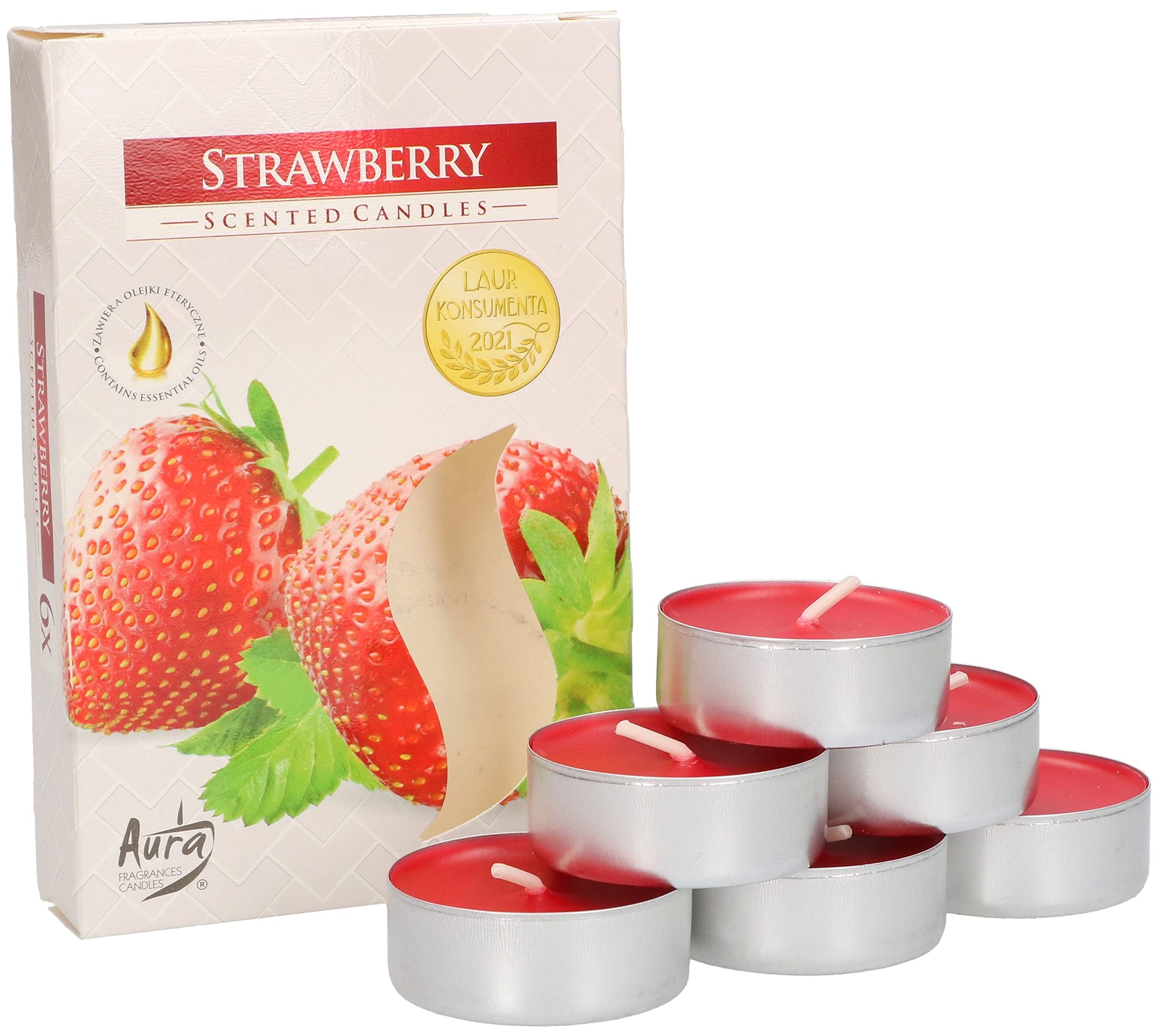KOTARBAU® Strawberry Scented Tea Lights - Pack of 6-4 Hours Burn Time