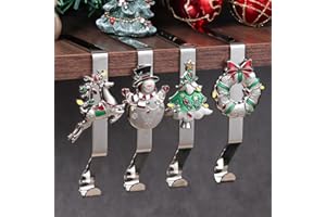 K-MLICE Stocking Holders for Mantle Silver Stocking Holder Stocking Hangers for Mantle Set of 4 Hooks Fireplace Christmas Stocking Holder Weighted Non-Slip Christmas Décor