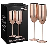 Oak & Steel - Set of 2 Rose Gold Champagne Flutes (10 oz) Stainless Steel Stemmed Champagne Glasses for Mimosa, Prosecco, Toasting, Gift for Bride & Groom, Wedding, Christmas, Valentines, Anniversary
