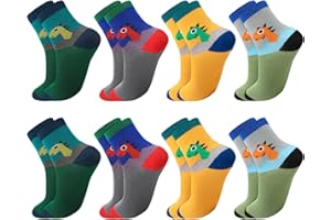 Coumy 8 Pairs Kids Socks 3-12Y Cotton Crew Socks for Boys Breathable Soft Athletic Sock with Funny Cartoon Dinosaur Junior