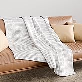 Supreme Elegance White 100% Cotton Waffle Weave Blanket Full/Queen Bed 90 x 90 Inch Soft Breathable, Warm and Cozy Throw Blanket Anti-Odor All Season Home Decor Luxury Bedding