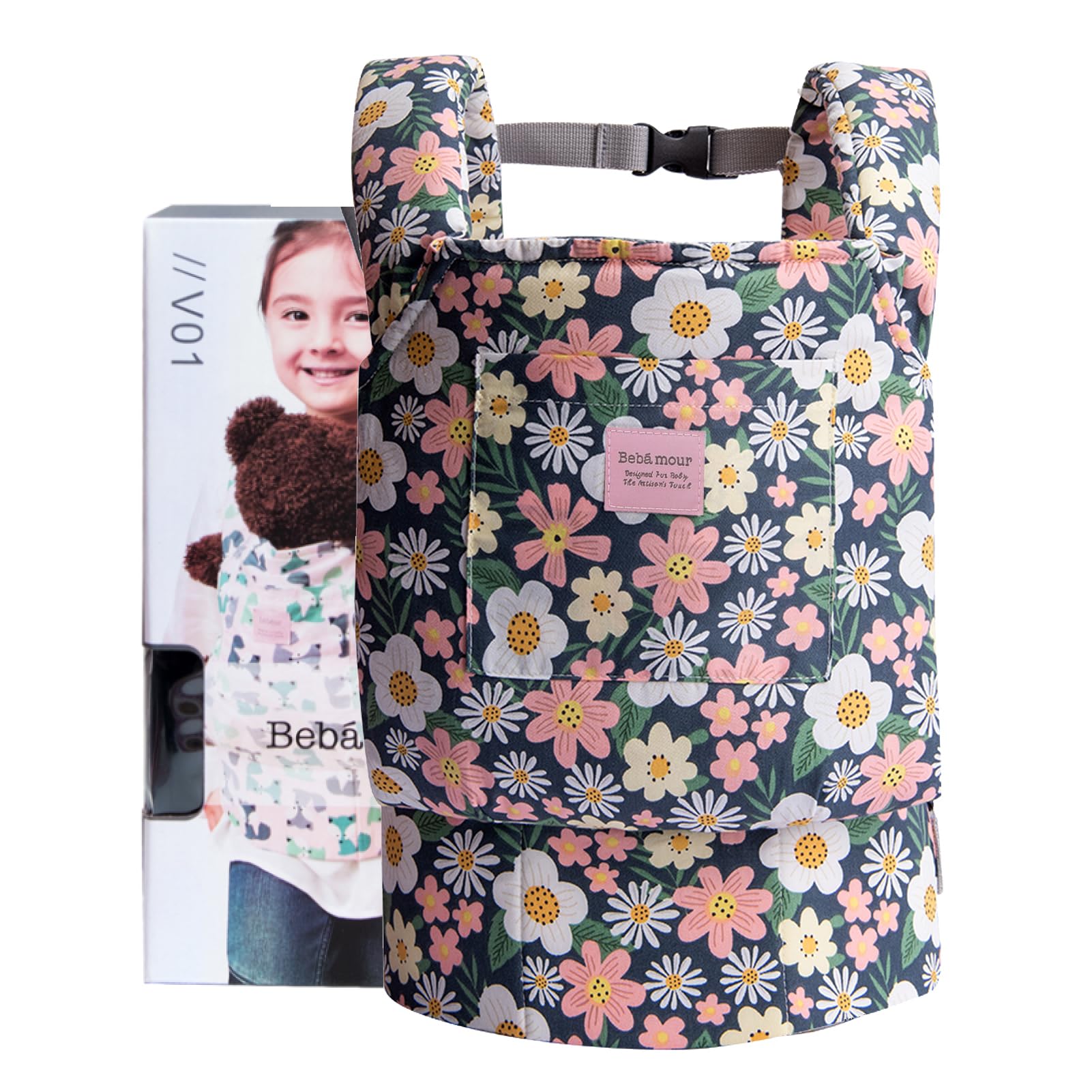 Bebamour Baby Doll Carrier for Kids Baby Doll Accesorries Storage Bag Backpack Stuffed Toys Carrier Doll Baby Carrier, Green Flower