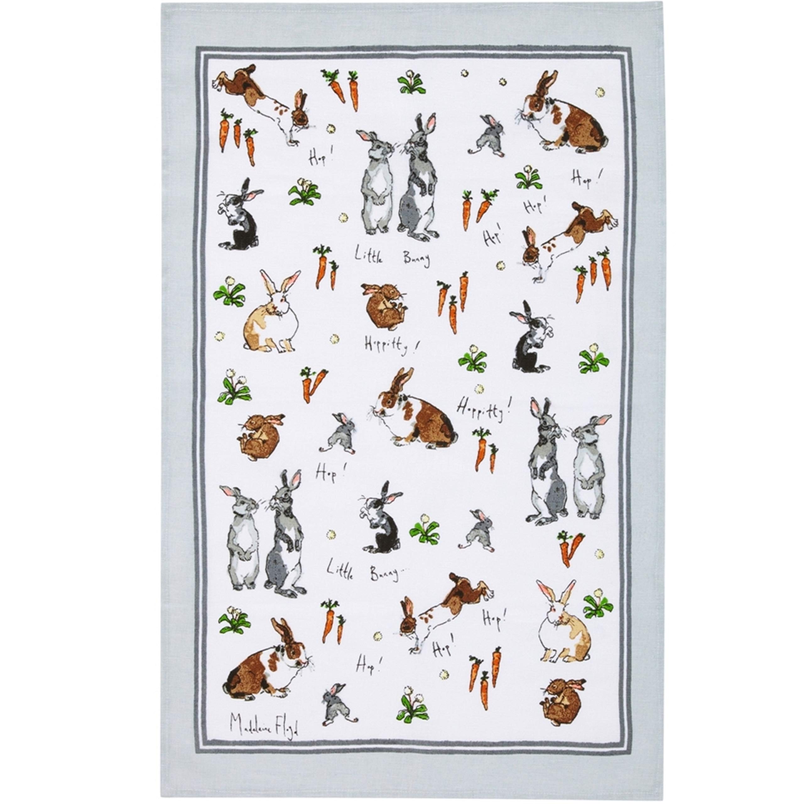 Ulster Weavers Tea Towel-Hippety Hoppity Bunnys (100% Cotton), White/Grey, One Size