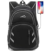 ProEtrade Backpack Bookbag for College Laptop Travel, Fit Laptop Up to 15.6 inch with USB Charging Port Multi Compartment Anti theft, Gift for Women Men (Black)